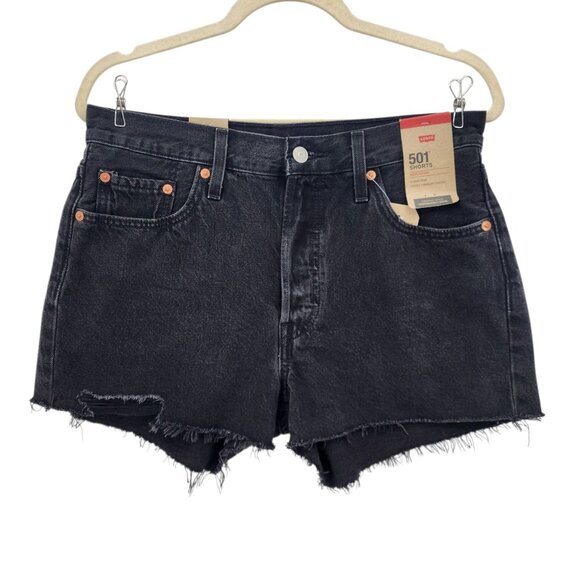 NEW Levi's Womens 29 Shorts 501 High Rise Cut Off Button Fly Black Jean Shorts - Picture 11 of 11